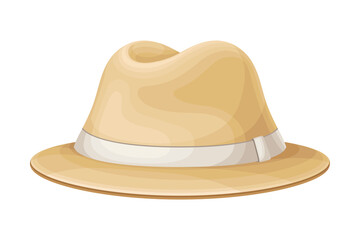 Wide Brimmed Hat as Clothing Item Made of Hemp Vector Illustration