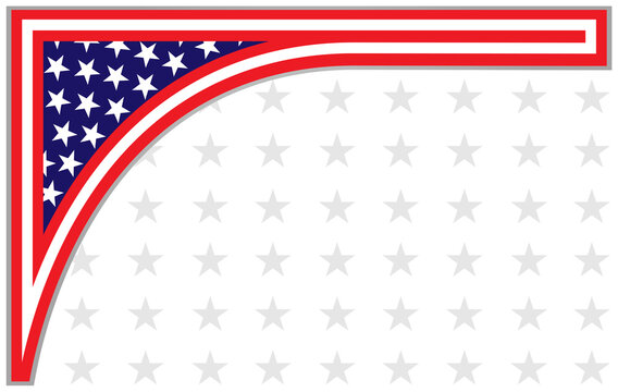 Abstract United States flag symbols frame border corner with empty space for text design template.	