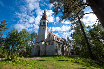 Abandoned Finnish Church in Lumivaara in Karelia in Russia.