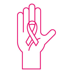 breast cancer ribbon on hand line style icon vector design