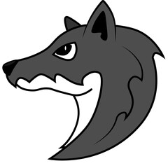 Vector wolf face on a white isolated background. Illustration in the stele of a logo or brand.