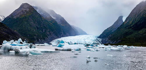 Spencer Glacier and icebergs of Alaska in fall tourist destination