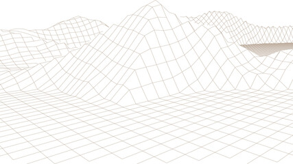 Landscape design of mountains. Wireframe landscape 3d. Abstract illustration.