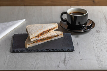 Coffee shop sandwich on white bread