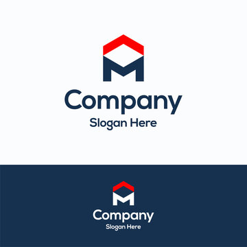 M company house logo. Letter M logo template. Letter arrow logotype with letter m