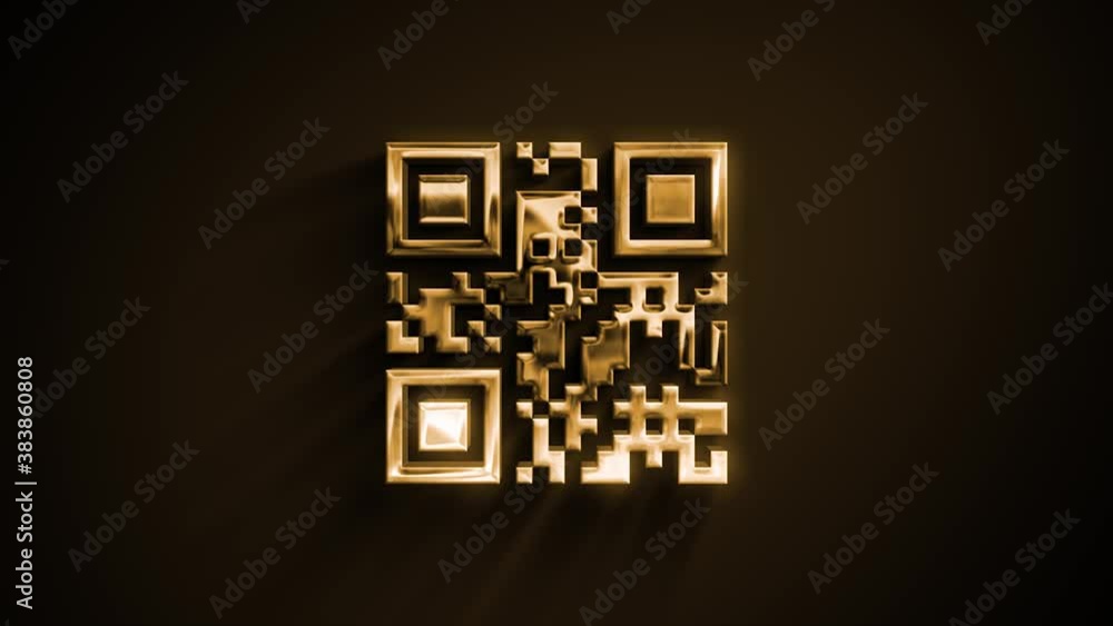 Poster gold qr code technology icon reveal background loop/ 4k animation of an abstract gold technology bac