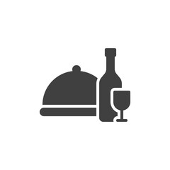 Dinner service vector icon. filled flat sign for mobile concept and web design. Food tray with wine bottle glyph icon. Symbol, logo illustration. Vector graphics