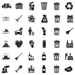 Garbage Icons. Black Flat Design. Vector Illustration.
