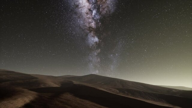 Amazing milky way over the dunes Erg Chebbi in the Sahara desert