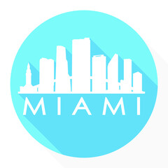 Fototapeta premium Miami Florida USA Flat Icon Skyline Silhouette Design City Vector Art Famous Buildings.