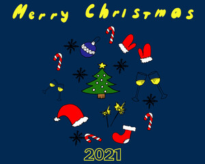 Fototapeta na wymiar New year's Doodle set hand-drawn, Christmas elements