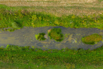 Szabadhidveg, Hungary - Aerial top down view of Sio canal.