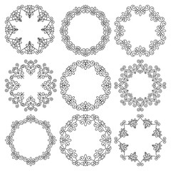 Vector set of round frames and vignettes with beautiful elegant floral ornament 3