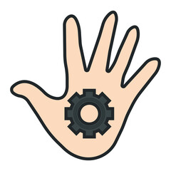 Open hand with cogwheel glyph icon