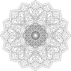 Mandala Circular Pattern for Henna, Mehndi, Tattoo, Decoration. Decorative Ornament in Ethnic Oriental Style. Coloring book page. Vector Mandala with Abstract Elements. isolated on white background.
