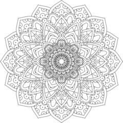 Mandala Circular Pattern for Henna, Mehndi, Tattoo, Decoration. Decorative Ornament in Ethnic Oriental Style. Coloring book page. Vector Mandala with Abstract Elements. isolated on white background.
