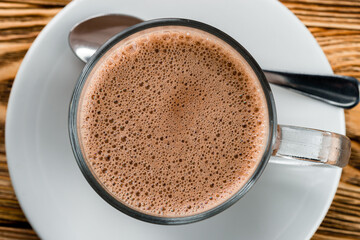 texture of cocoa hot chocolate in a mug top view