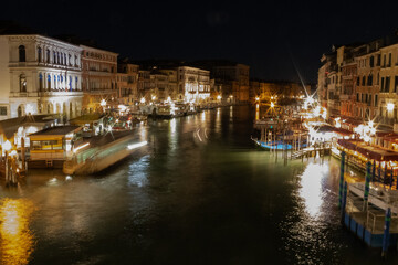 A beautiful night time view of the Grand Canal from the Rialto Bridge