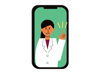 スマホの中でアドバイスする女性のお医者さん