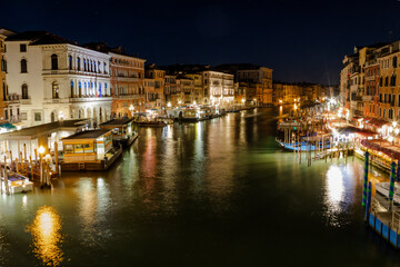 A beautiful night time view of the Grand Canal from the Rialto Bridge