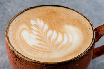 cappuccino with a drawing on the foam close-up