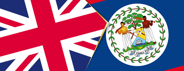 United Kingdom and Belize flags, two vector flags.
