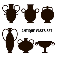 Vector set of isolated antique vases (black silhouettes). 