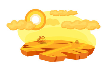 Natural disasters drought. Drought disaster, water depletion, with drought and cracked land. Cataclysm, catastrophe, destruction of nature cartoon vector