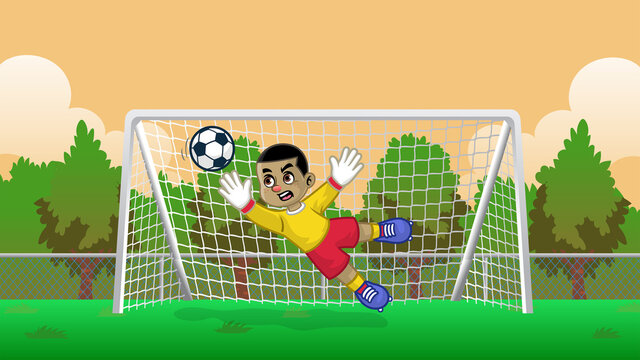 cartoon soccer goalkeeper on the soccer field