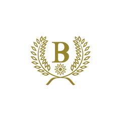 B letter with leaf and flower golden luxury logo design vector