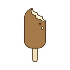 Chocolate and vanilla popsicle ice cream with bite simple vector cartoon illustration.