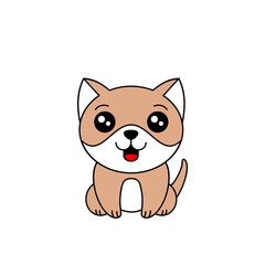 Cute dog sitting and smiling. Bulldog or pit bull tricolor. Kawaii style puppy. Cute cartoon character with outline. Adorable baby dog. Isolated on white background. Vector illustration, flat,clip art