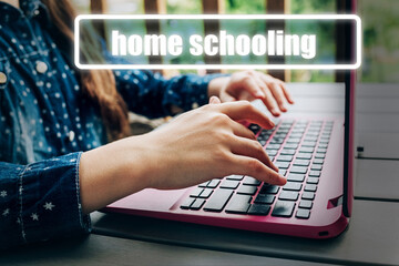 Obraz na płótnie Canvas teenage girl hands typing text on laptop