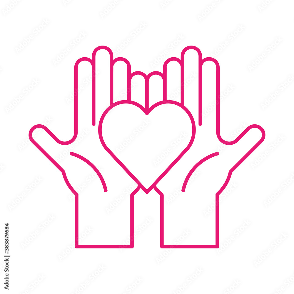 Poster heart on hands line style icon vector design