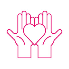 Heart on hands line style icon vector design