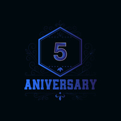5 Years Anniversary Celebration Blue Vector Template Design Illustration