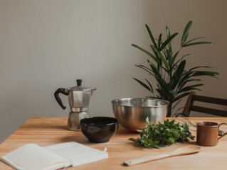 baking ingredients for bread with basil 