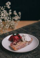 homemade strawberry cake with whipped cream