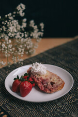 homemade strawberry cake with whipped cream