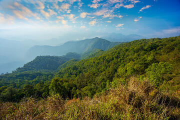 Green mountains and beautiful sky clouds under the blue sky
