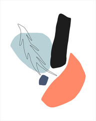 Abstract composition with tropical leaves and shapes. Vector hand drawn artwork for poster, card, interior, print, textile.