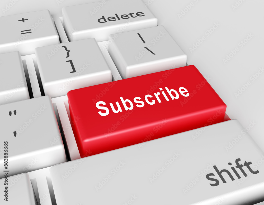 Poster word subscribe is written on a computer keyboard