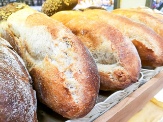 Delicious olive sour bread in a basket.