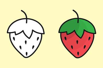 Strawberry editable set of icons. Popular garden fruit in flat linear design, colored in red, green with shadows.
