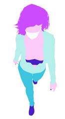 Bright fashionable woman in medical mask top view. Vector flat design