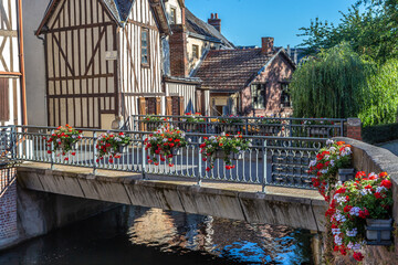 Typical and charming Norman town, Bernay, France upper Normandy
