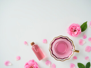 Aromatherapy oil bottle with roses