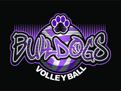 Bulldogs Volleyball Team Design With Paw Print Inside Ball For School, College Or League