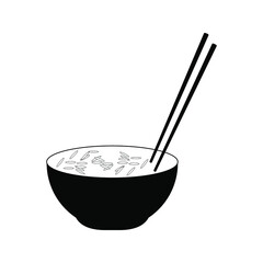Rice in a bowl with chopstick isolated on white background vector illustration