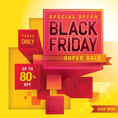 Black Friday Super Sale template Vector, Abstract black friday with 3D Cube blocks